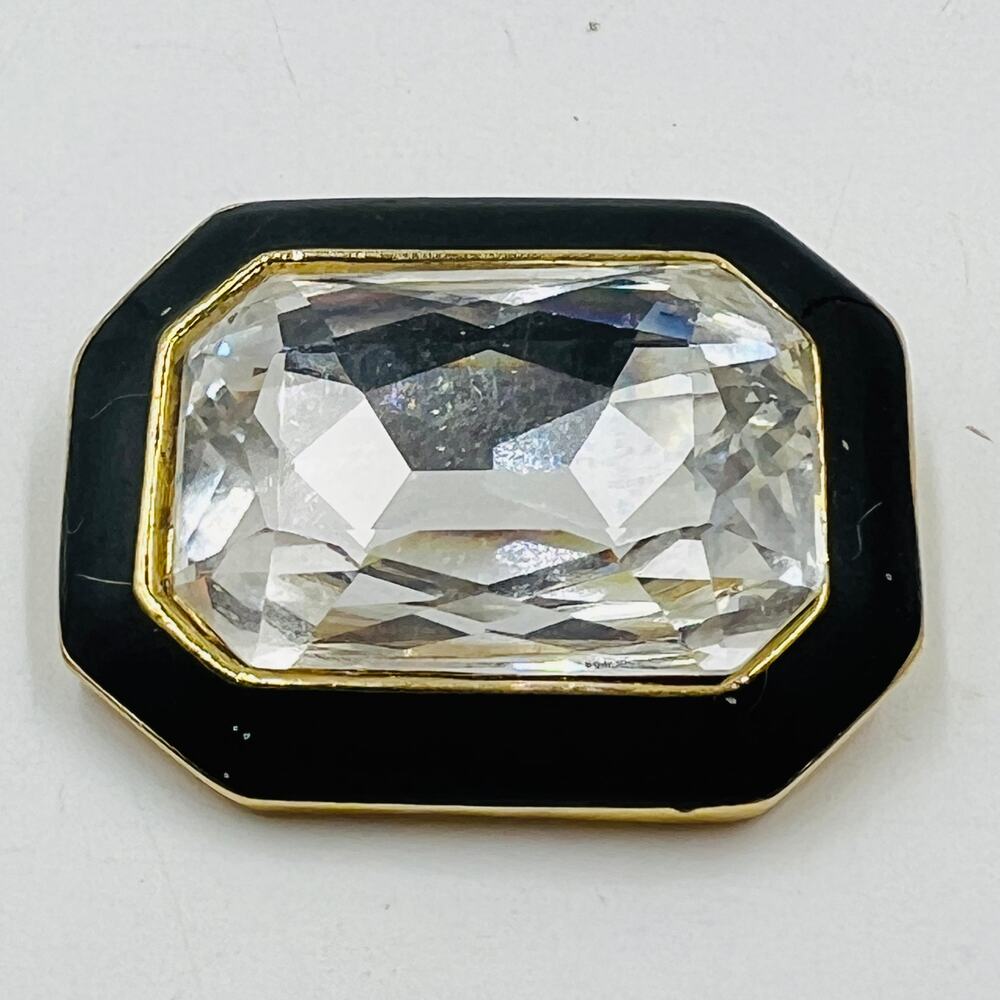 Trifari Large Rhinestone Framed Brooch 1980s Art Deco Revival Hollywood Glam